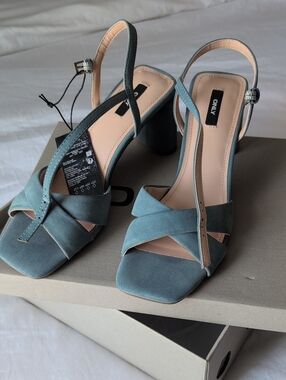 ONLY Teal Suede Crisscross Block Heel Slingbacks